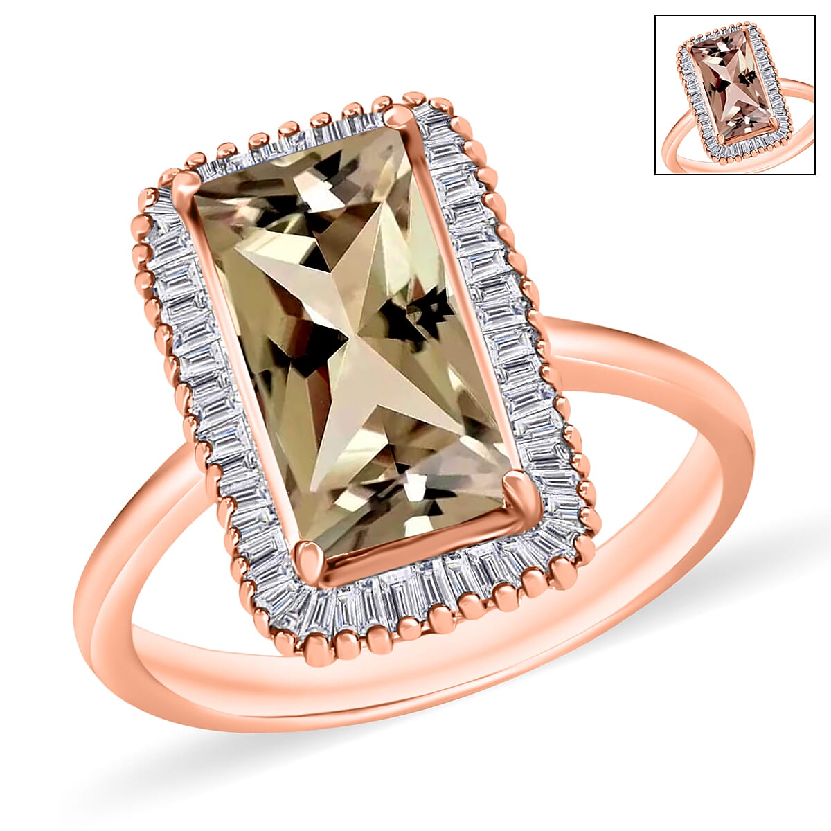 Premium Turkizite and Diamond 3.50 ctw Ring in 18K Vermeil Rose Gold Over Sterling Silver (Size  10.0)