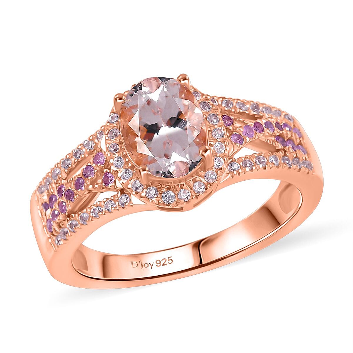 Premium Grade Pink Morganite, Multi Gemstone Ring in 18K Vermeil Rose Gold Over Sterling Silver (Size 10.0) 1.52 ctw