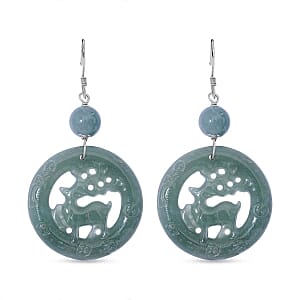 Olmec Jadeite Earrings in Rhodium Over Sterling Silver 40.00 ctw