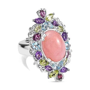 Vinicunca Peruvian Opal, Multi Gemstone Ring in Rhodium Over Sterling Silver (Size 9.0) 8.23 ctw