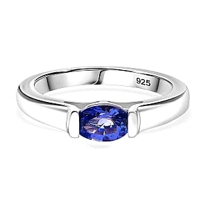 Tanzanite Ring in Rhodium Over Sterling Silver (Size 10.0) 0.65 ctw