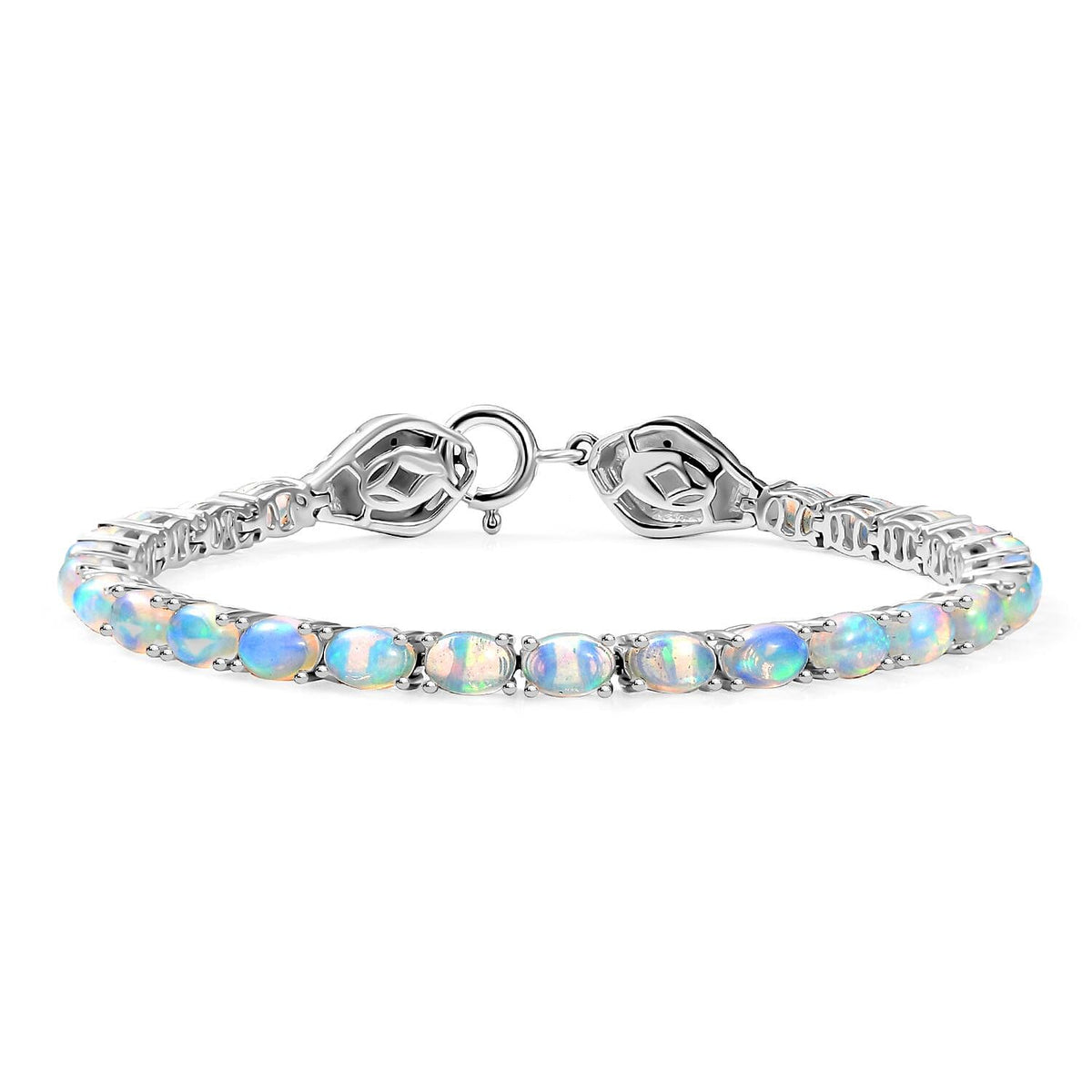 Ethiopian Welo Opal Bracelet in Rhodium Plating Over Sterling Silver (7.50 Inches) 8.33 ctw