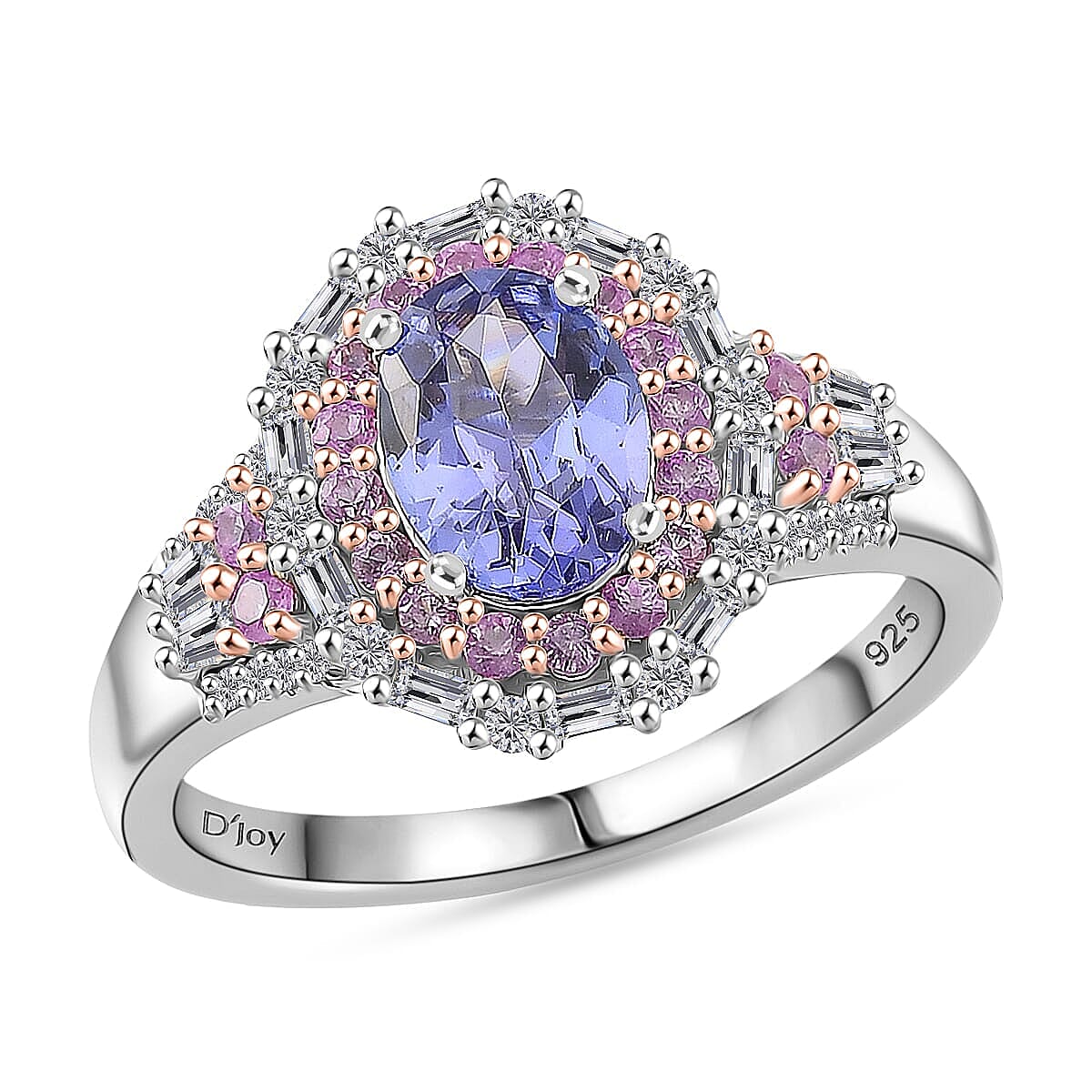D'Joy Tanzanite, Multi Gemstone Ring in 18K Vermeil RG and Rhodium Over Sterling Silver (Size 6.0) 2.30 ctw....
