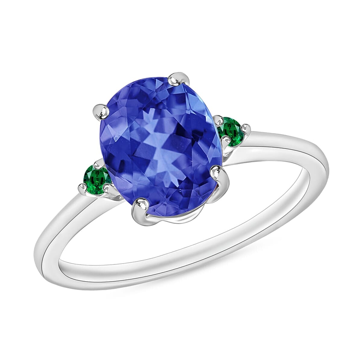 Luxoro 14K White Gold Premium Tanzanite and Boyaca Colombian Emerald Ring (Size 4.0) 4 Grams 2.10 ctw