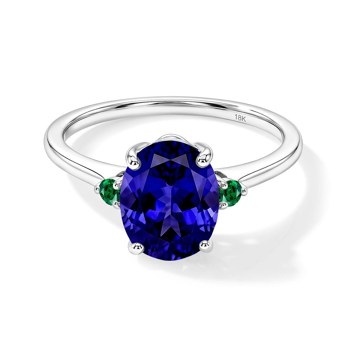 Luxoro 14K White Gold Premium Tanzanite and Boyaca Colombian Emerald Ring (Size 4.0) 4 Grams 2.10 ctw