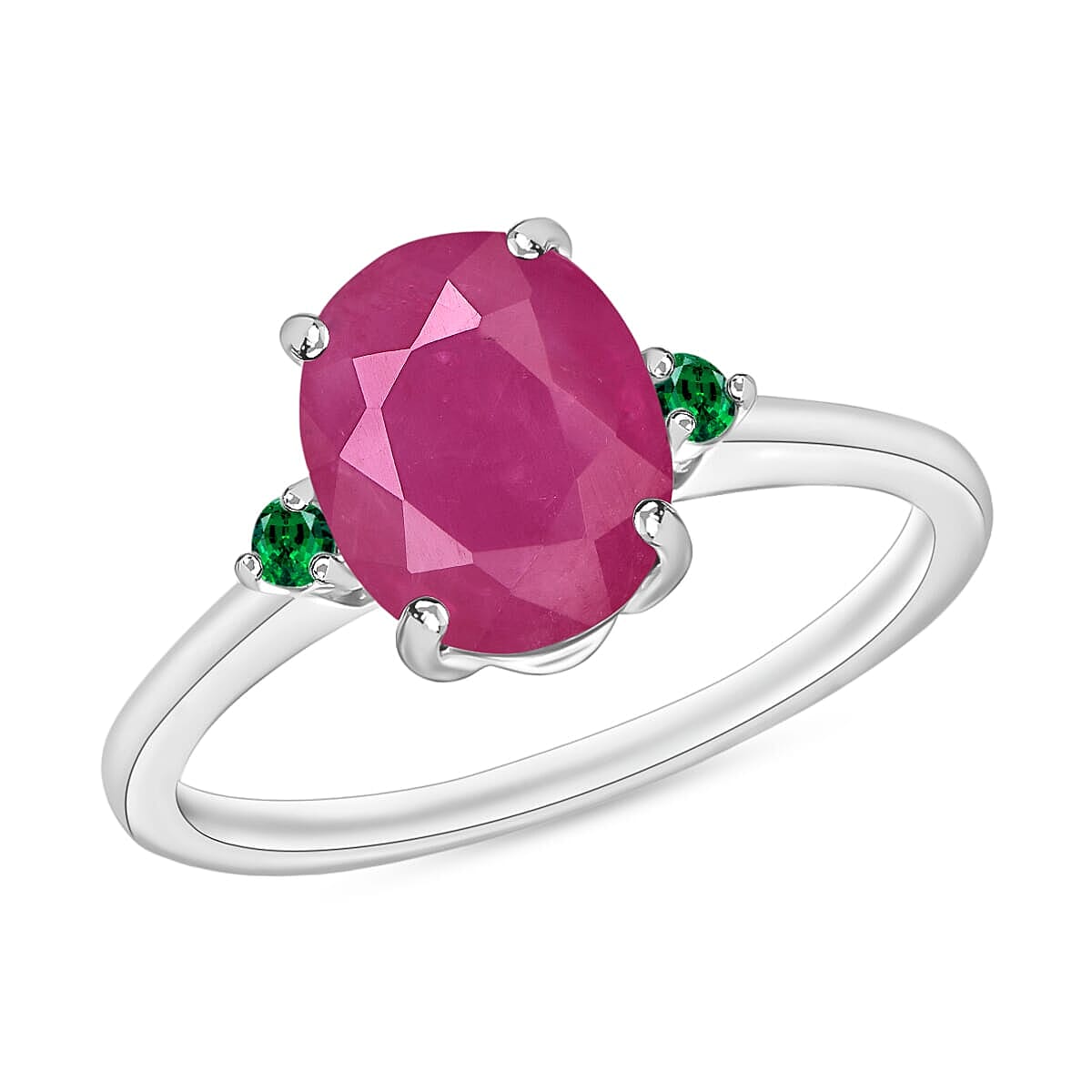 Luxoro 14K White Gold Premium Mozambique Ruby and Boyaca Colombian Emerald Ring (Size 4.0) 4 Grams 2.70 ctw