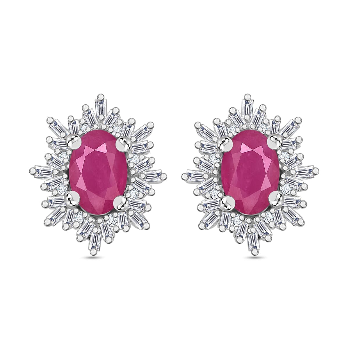 Tanzanite, Diamond (0.25 cts) Stud Earrings in Rhodium Over Sterling Silver 1.20 ctw