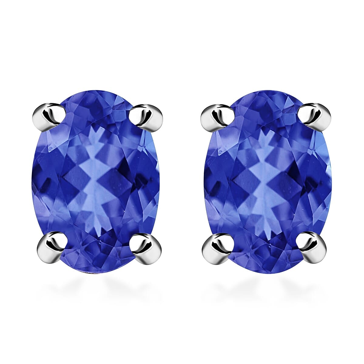 D'Joy Tanzanite 1.00 ctw Solitaire Stud Earrings in Platinum Over Sterling Silver
