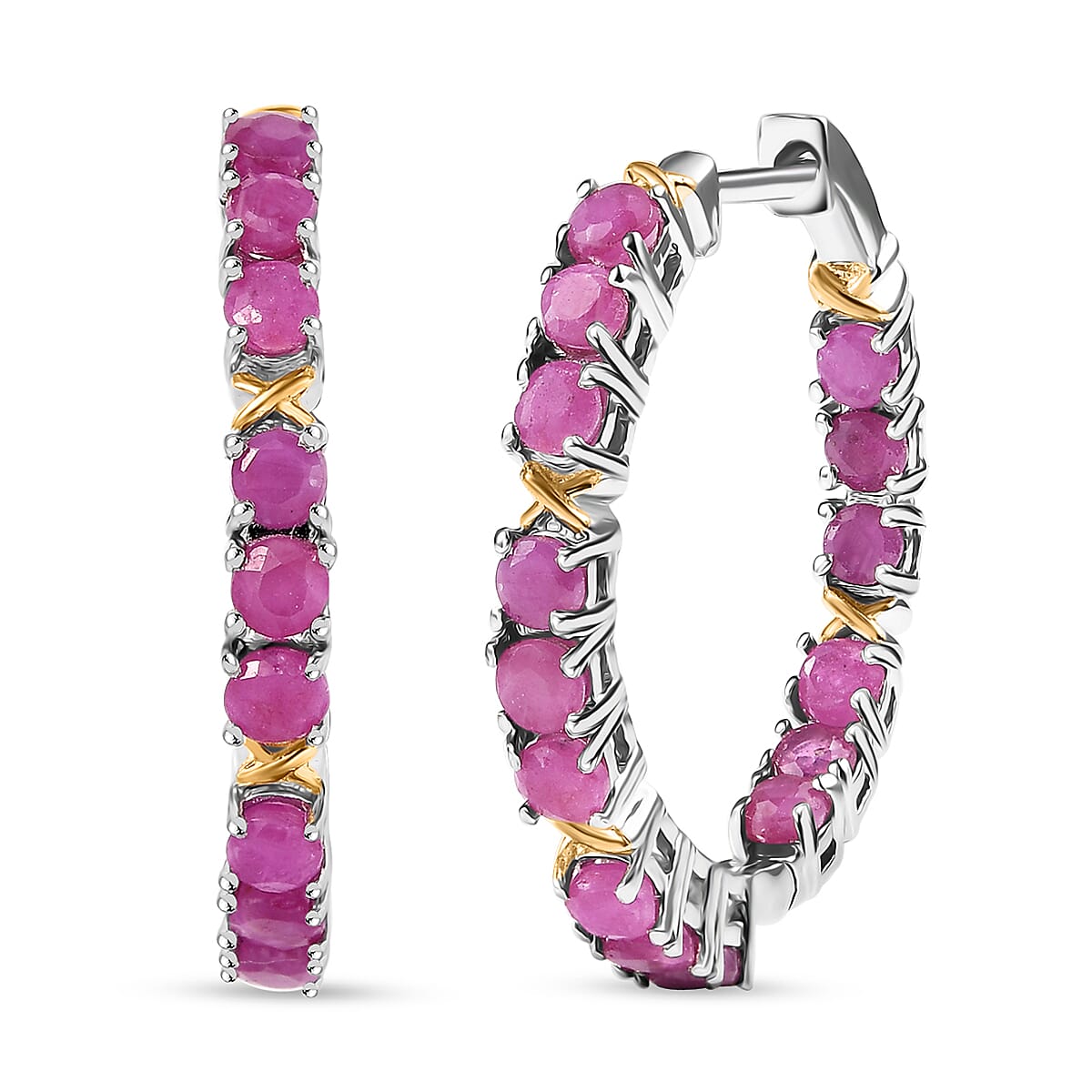 Ruby Hoop Earrings 18K YG Plated and Platinum Bond 3.30 ctw