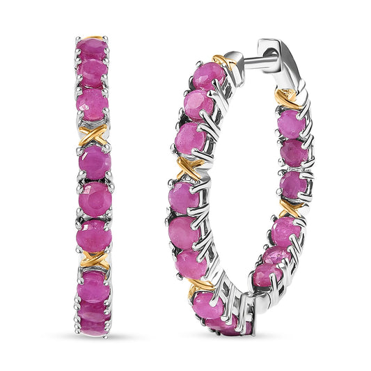 Ruby Hoop Earrings 18K YG Plated and Platinum Bond 3.30 ctw