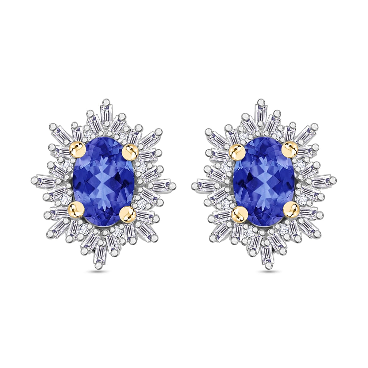 Tanzanite, Diamond (0.25 cts) Stud Earrings in Rhodium Over Sterling Silver 1.20 ctw