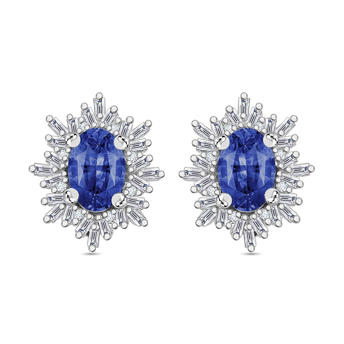 Tanzanite, Diamond (0.25 cts) Stud Earrings in Rhodium Over Sterling Silver 1.20 ctw