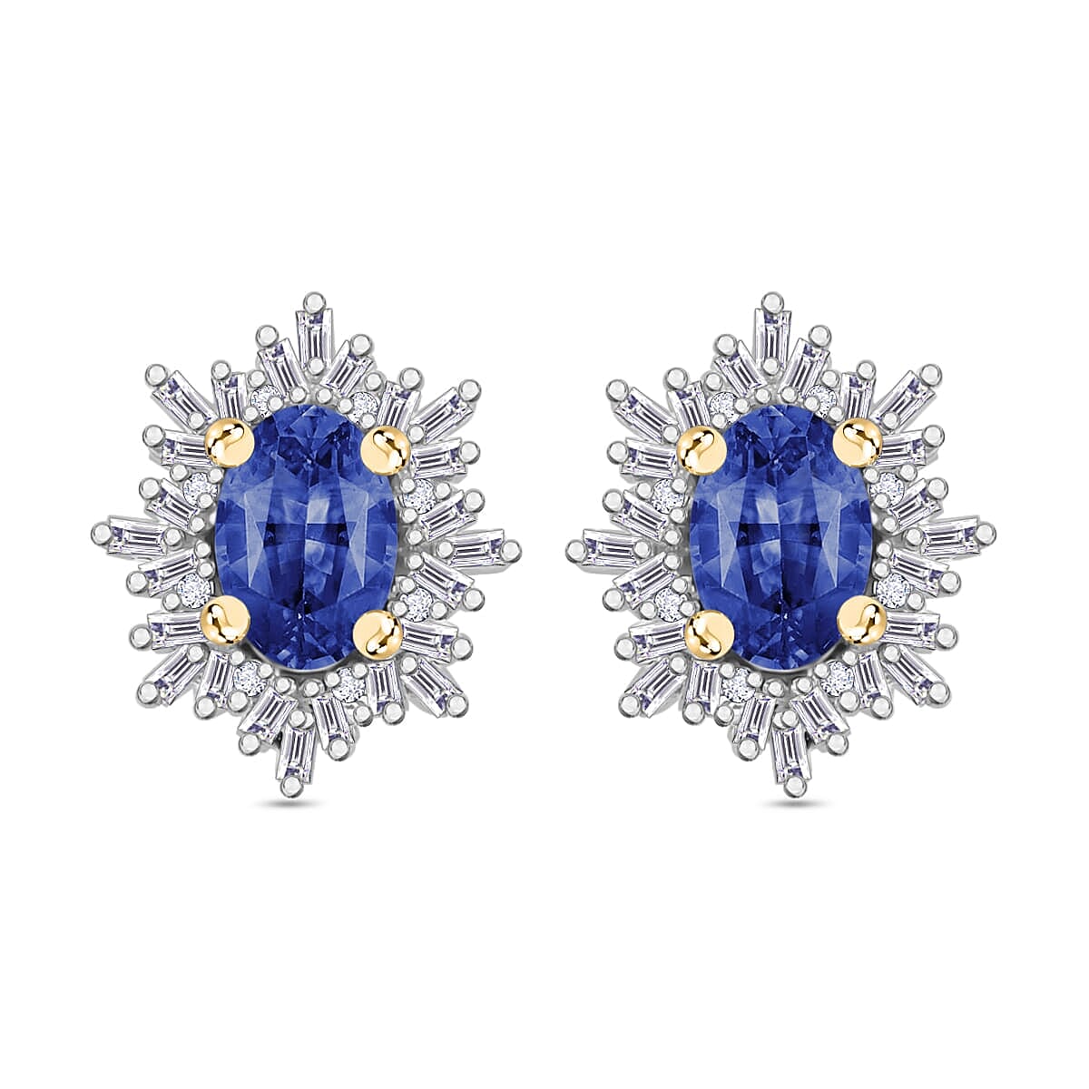 Tanzanite, Diamond (0.25 cts) Stud Earrings in Rhodium Over Sterling Silver 1.20 ctw