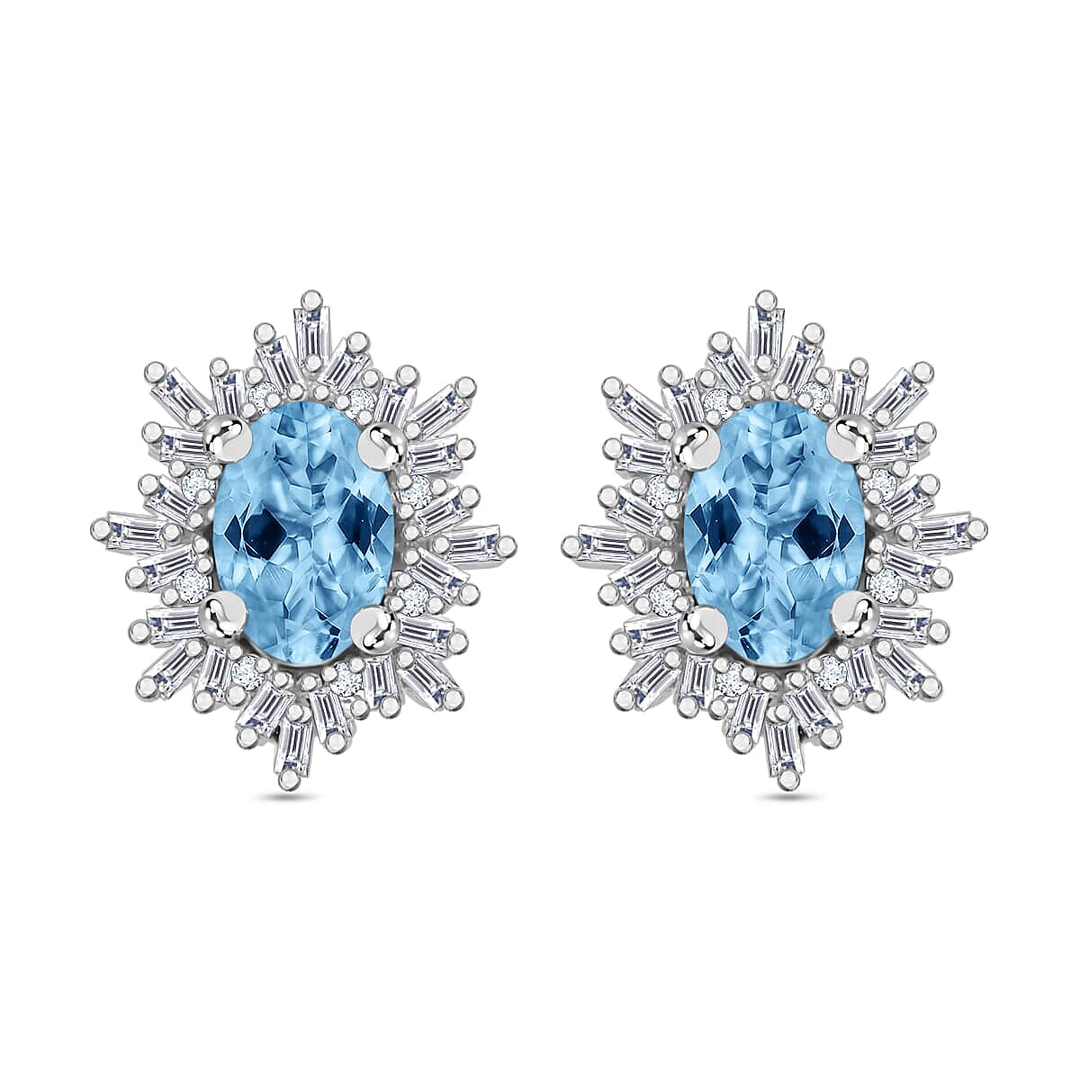 Tanzanite, Diamond (0.25 cts) Stud Earrings in Rhodium Over Sterling Silver 1.20 ctw
