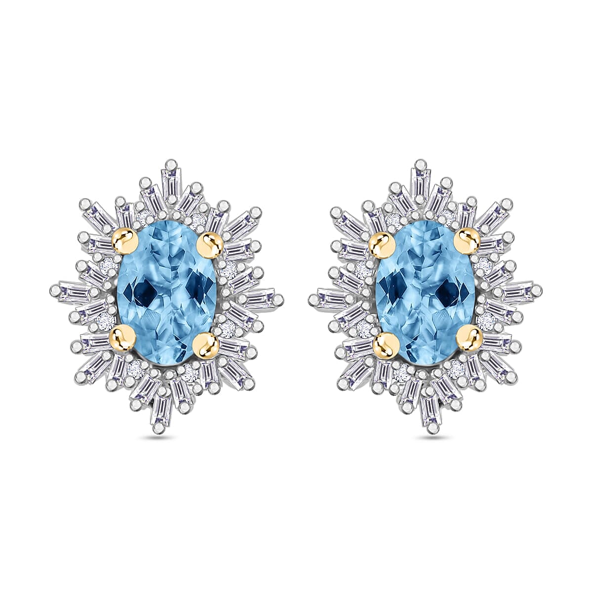 Tanzanite, Diamond (0.25 cts) Stud Earrings in Rhodium Over Sterling Silver 1.20 ctw