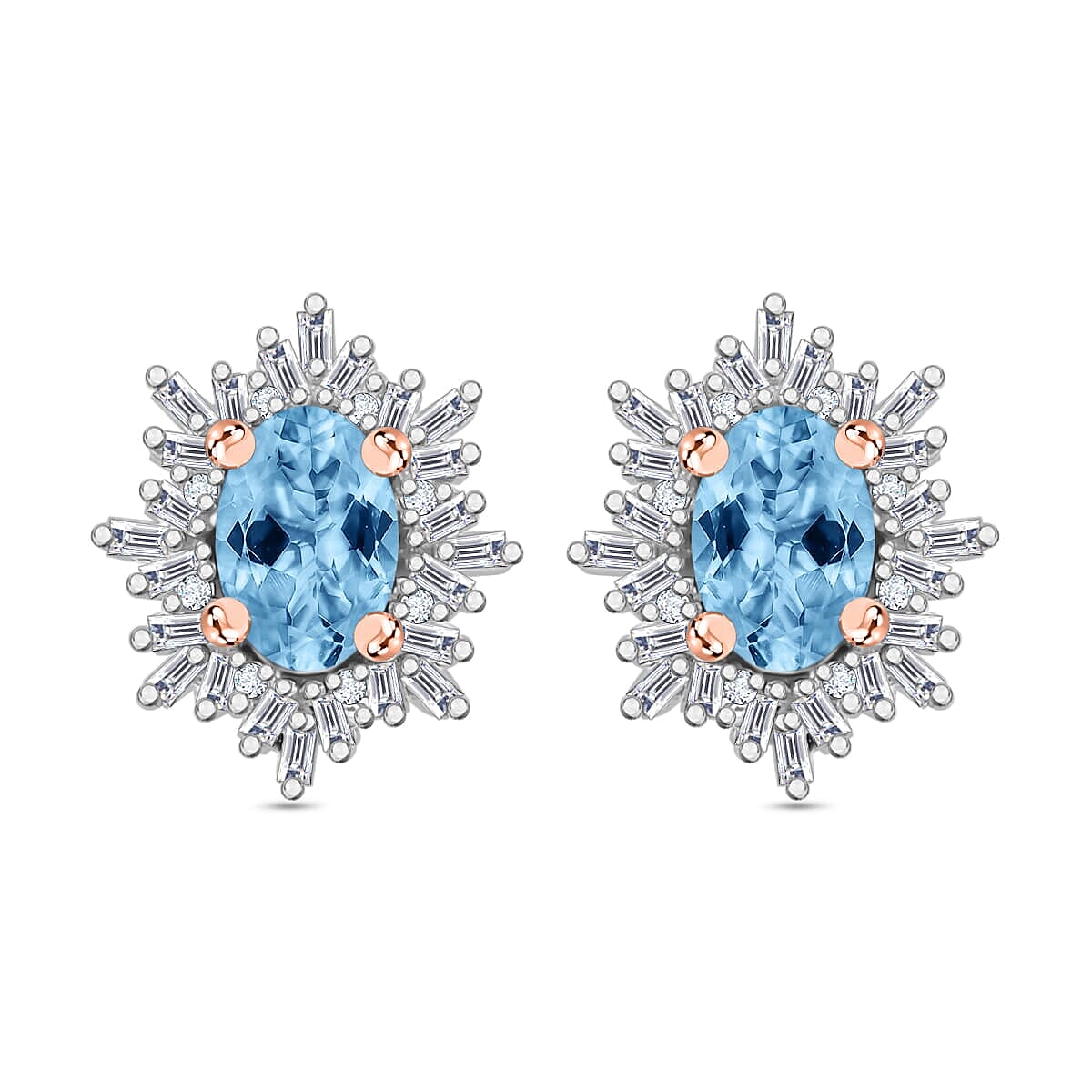Tanzanite, Diamond (0.25 cts) Stud Earrings in Rhodium Over Sterling Silver 1.20 ctw
