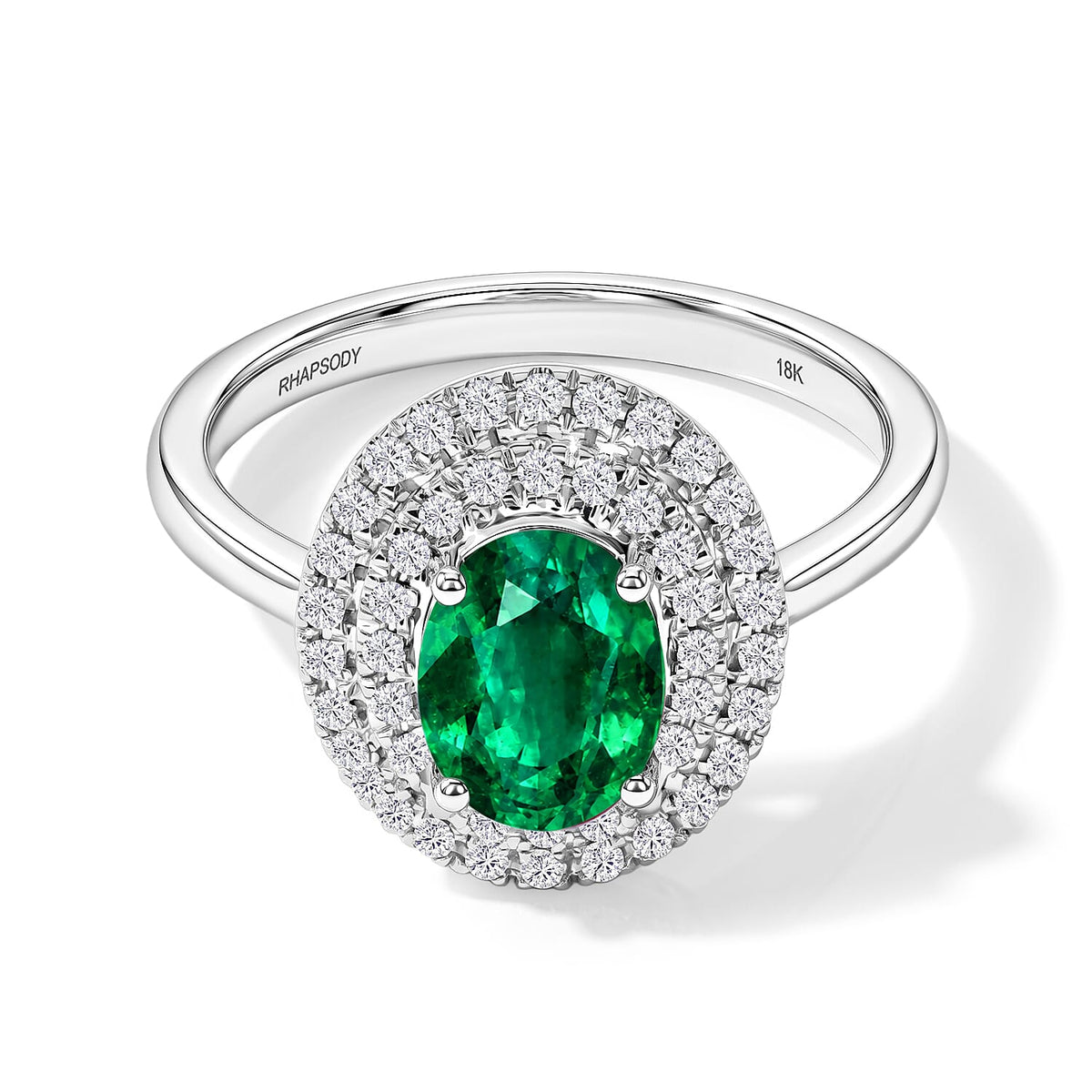 Kagem Zambian Emerald and White Zircon Double Halo Ring in 18K Vermeil Rose Gold Over Sterling Silver (Size 10.0) 1.45 ctw
