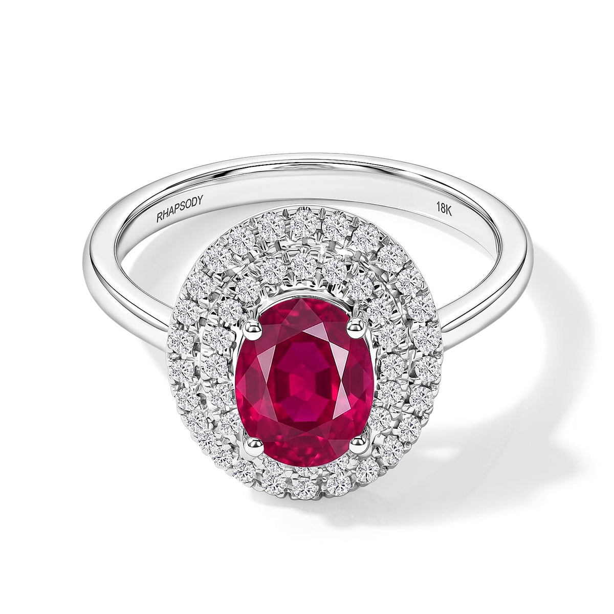 Mozambique Ruby and White Zircon Double Halo Ring in 18K Vermeil Rose Gold Sterling Silver (Size 10) 1.85 ctw
