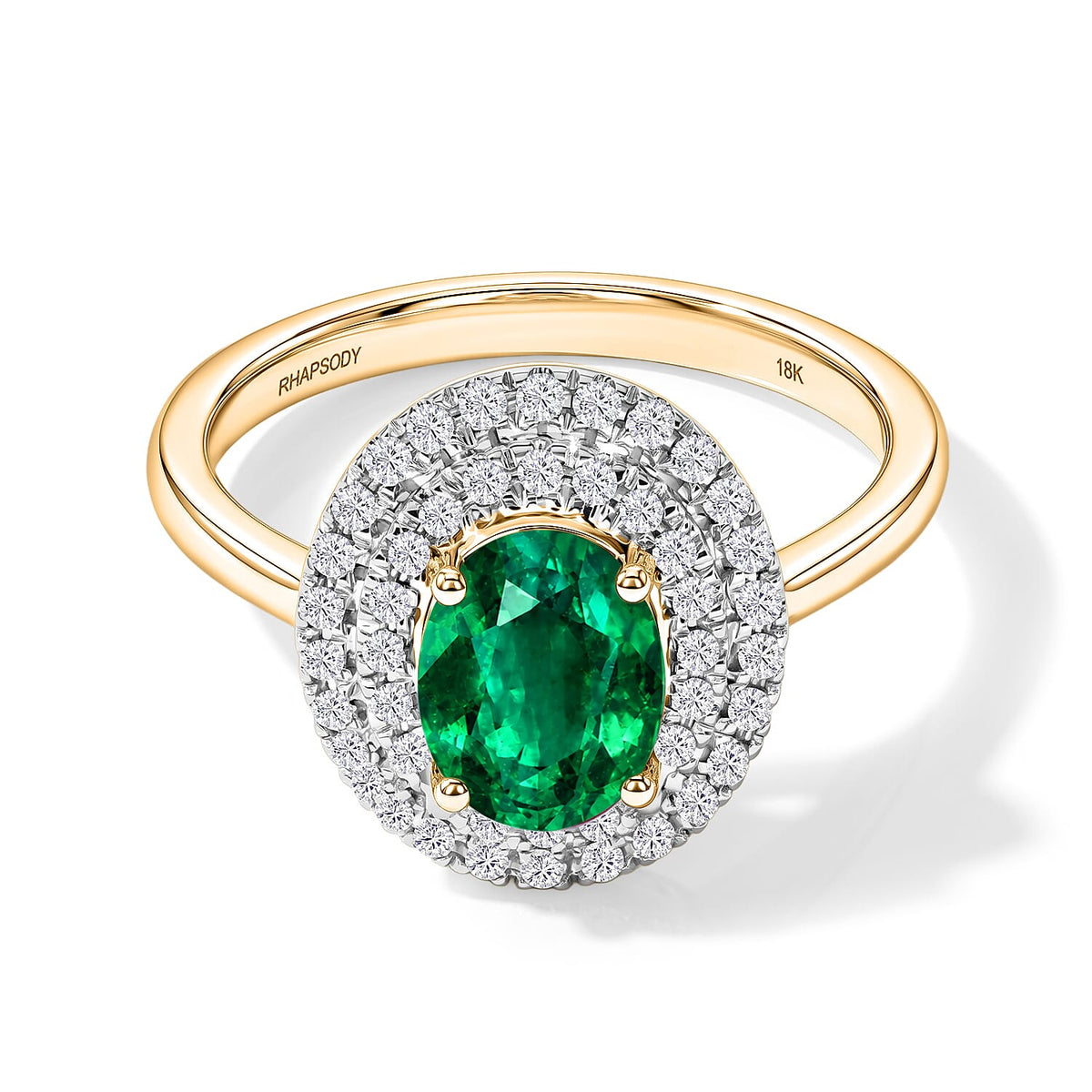 Kagem Zambian Emerald and White Zircon Double Halo Ring in 18K Vermeil Rose Gold Over Sterling Silver (Size 10.0) 1.45 ctw