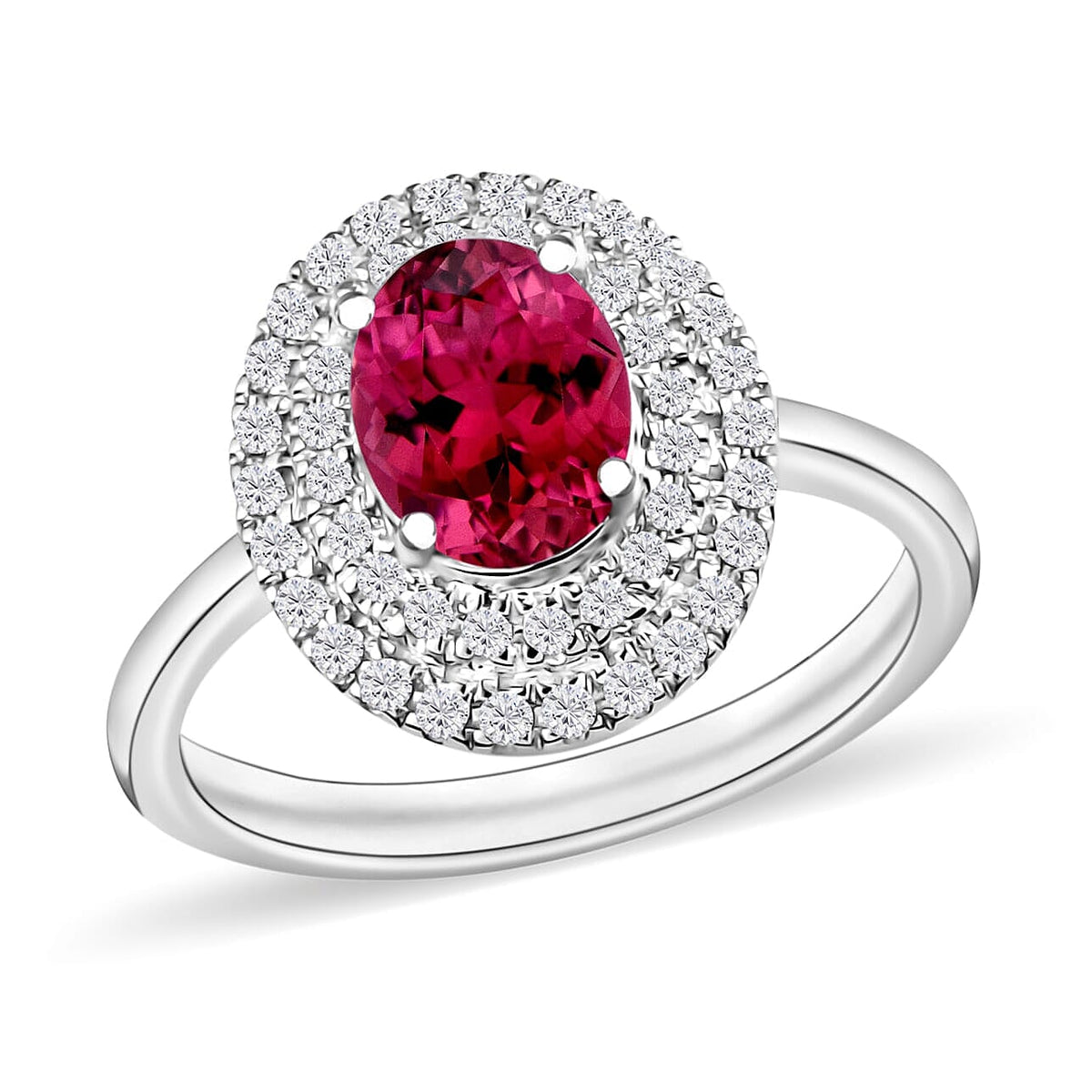 Ouro Fino Rubellite and White Zircon Double Hao Ring in 18K Vermeil Rose Gold Over Sterling Silver (Size 10) 1.55 ctw