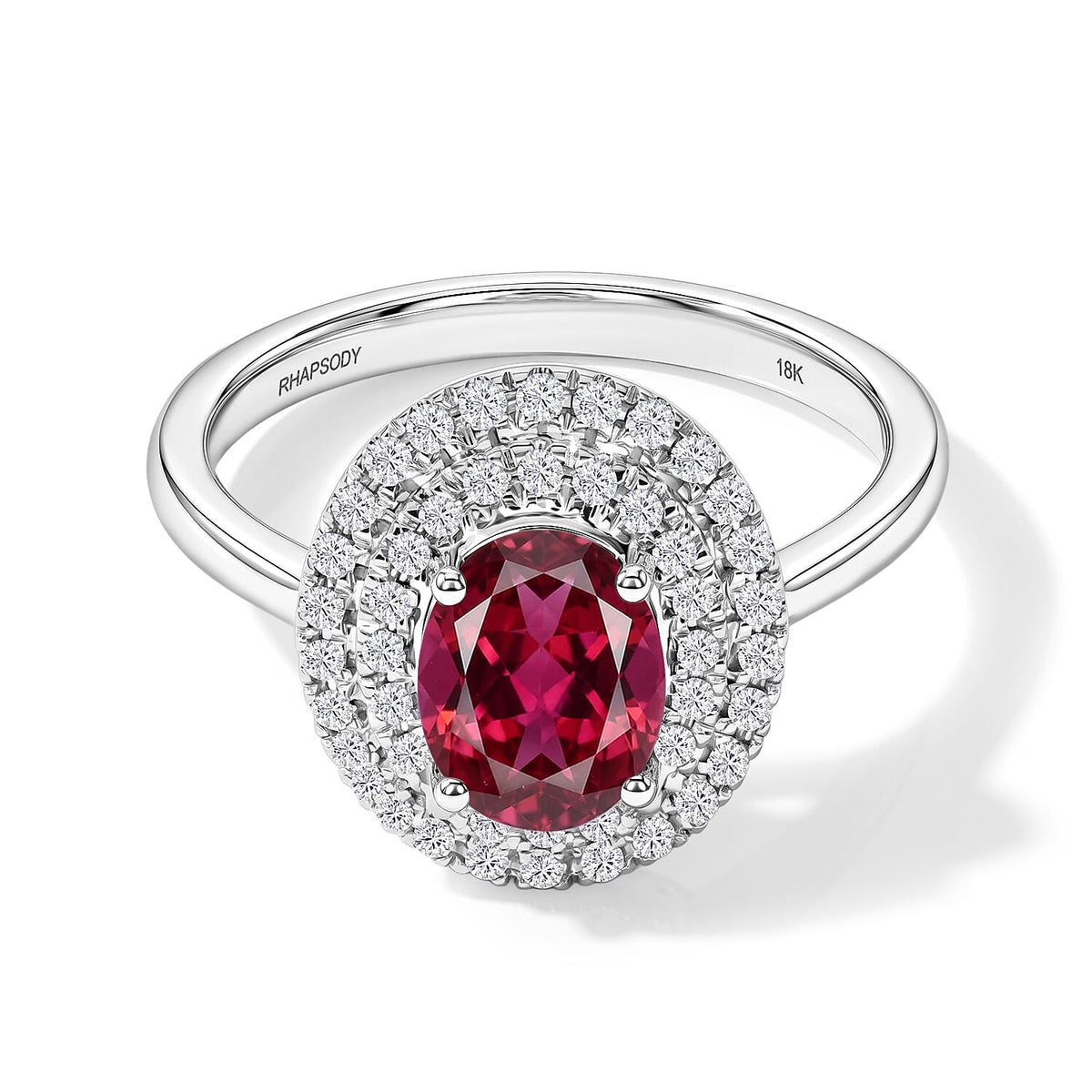 Ouro Fino Rubellite and White Zircon Double Hao Ring in 18K Vermeil Rose Gold Over Sterling Silver (Size 10) 1.55 ctw