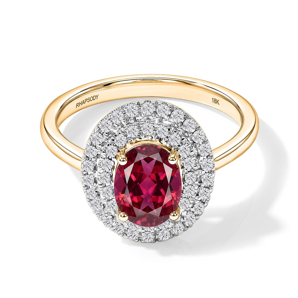 Ouro Fino Rubellite and White Zircon Double Hao Ring in 18K Vermeil Rose Gold Over Sterling Silver (Size 10) 1.55 ctw