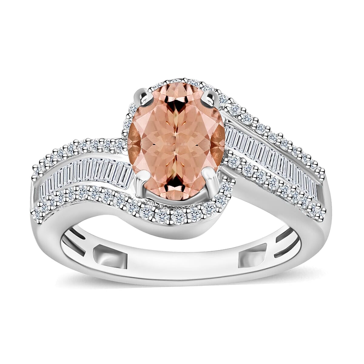Luxoro Premium Pink Morganite and G-H I1 Diamond Ring in 14K White Gold (Size 10.0) 4.20 Grams 1.75 ctw