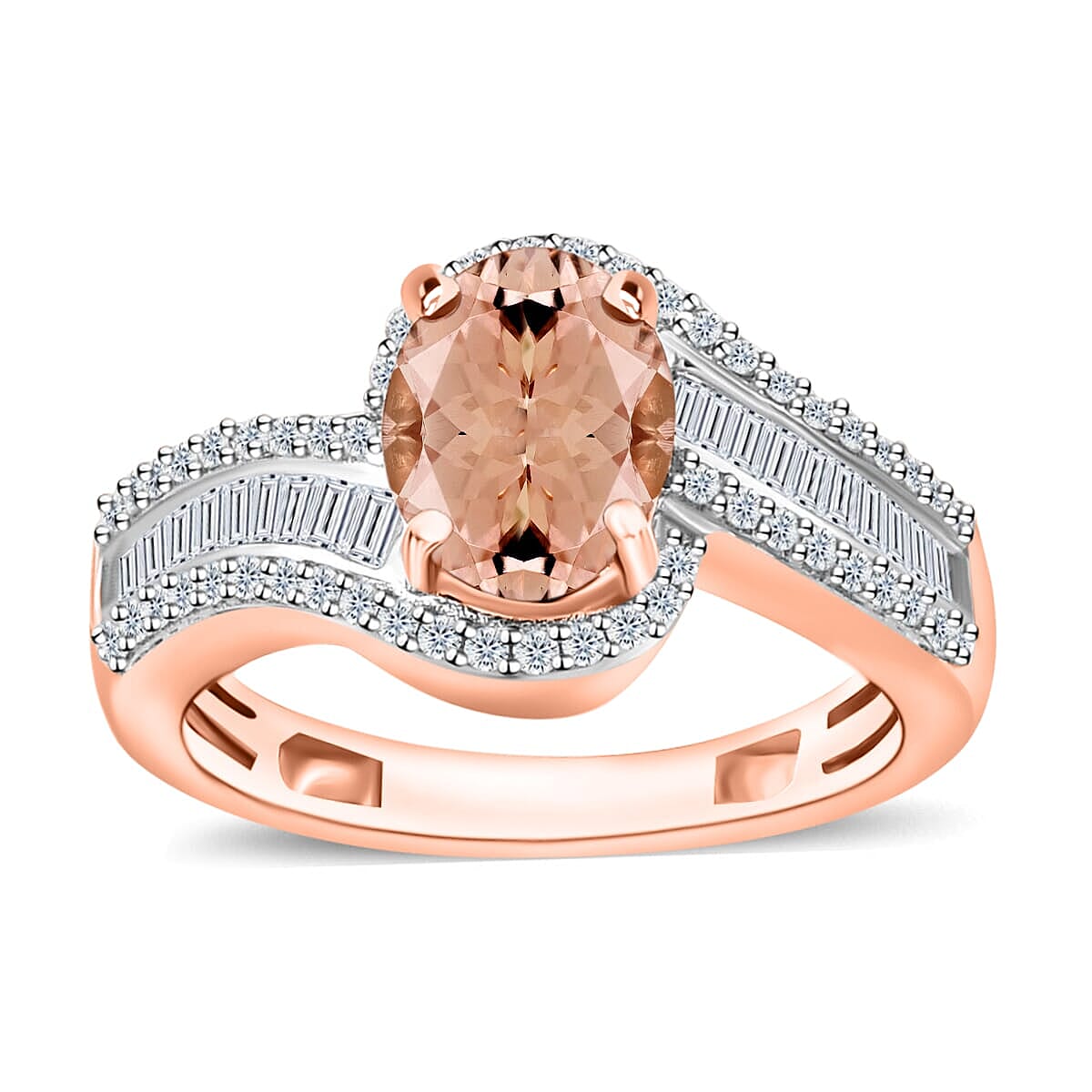 Luxoro Premium Pink Morganite and G-H I1 Diamond Ring in 14K White Gold (Size 10.0) 4.20 Grams 1.75 ctw
