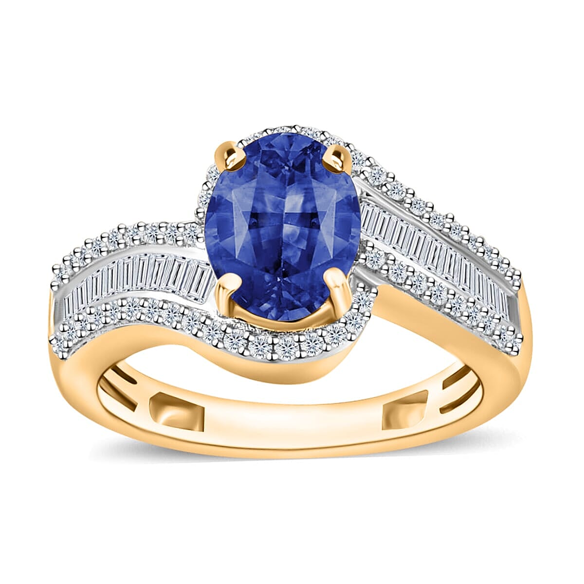 Luxoro Premium Kanchanaburi Blue Sapphire and G-H I1 Diamond Ring in 14K White Gold (Size 10.0) 4.20 Grams 1.75 ctw