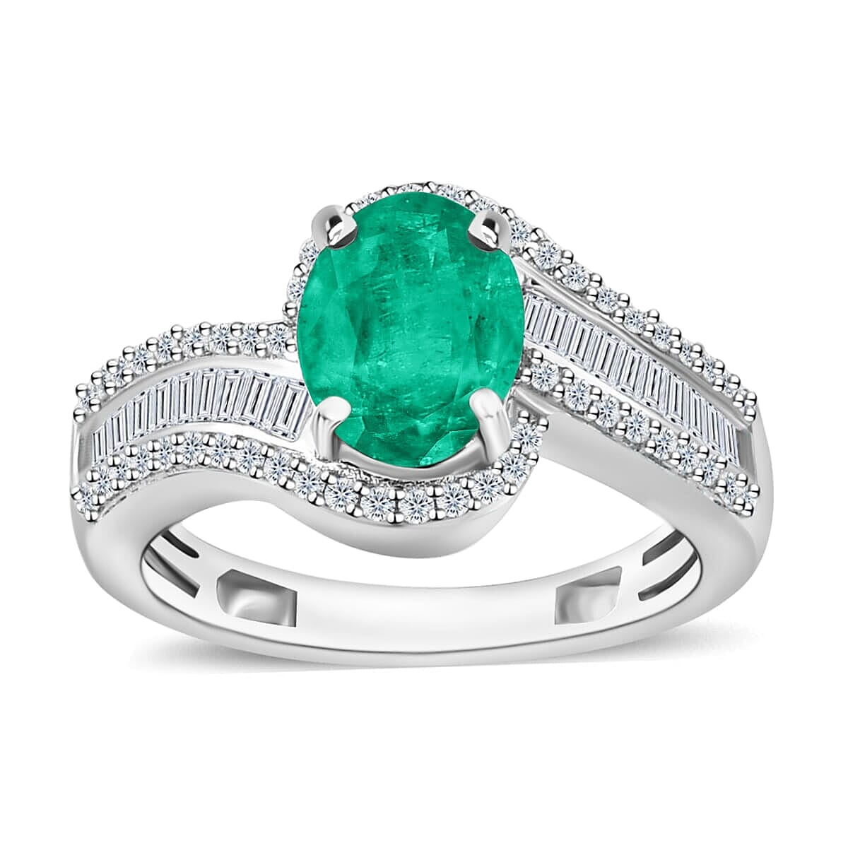 Luxoro Premium Kagem Zambian Emerald and G-H I1 Diamond Ring in 14K White Gold (Size 10.0) 4.20 Grams 1.55 ctw