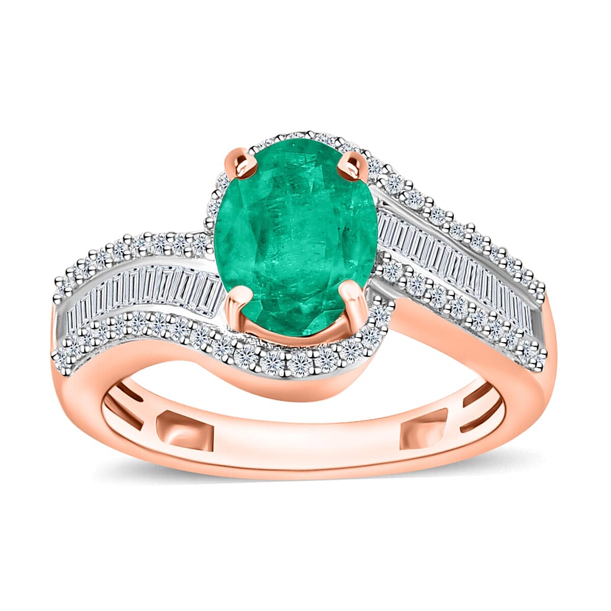 Luxoro Premium Kagem Zambian Emerald and G-H I1 Diamond Ring in 14K White Gold (Size 10.0) 4.20 Grams 1.55 ctw