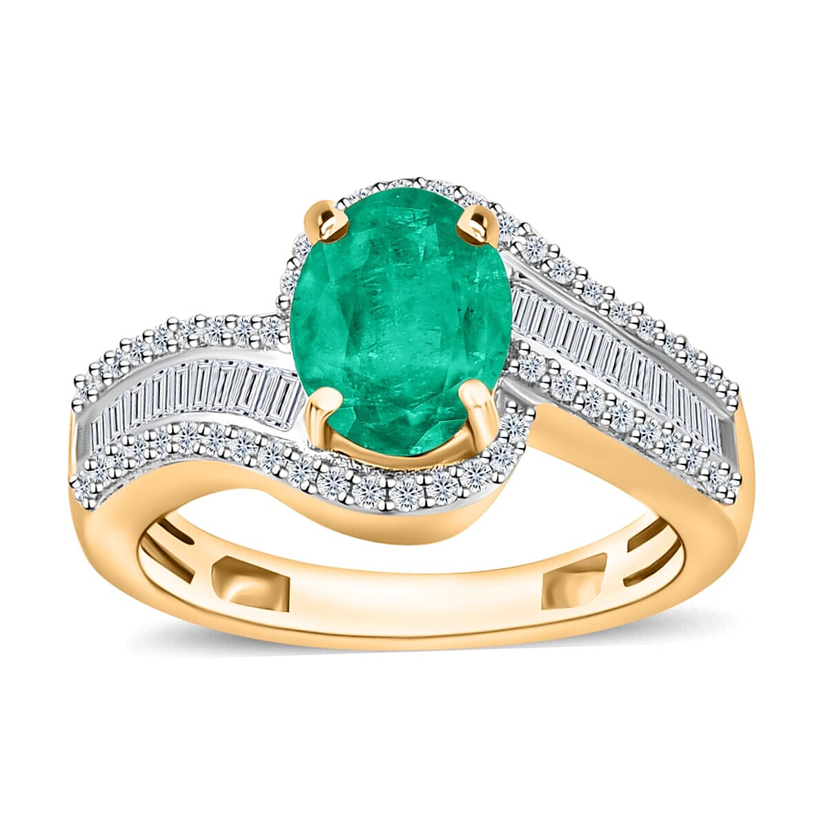 Luxoro Premium Kagem Zambian Emerald and G-H I1 Diamond Ring in 14K White Gold (Size 10.0) 4.20 Grams 1.55 ctw