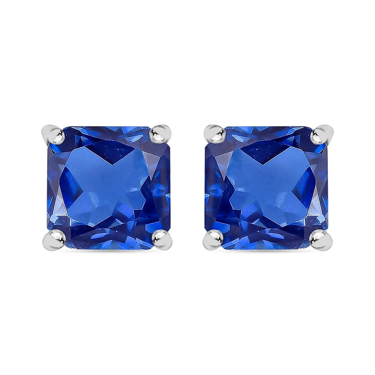 Luxoro Premium Asscher Cut Tanzanite 4.00 ctw Stud Earrings in 14K White Gold