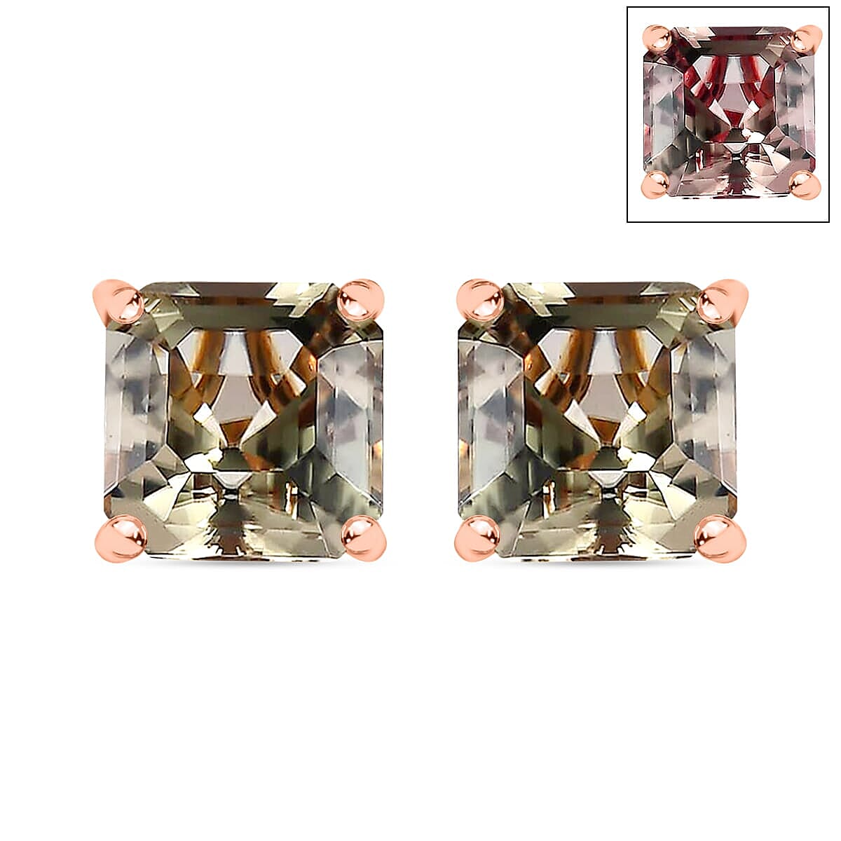 Luxoro Premium Asscher Cut Tanzanite 4.00 ctw Stud Earrings in 14K White Gold