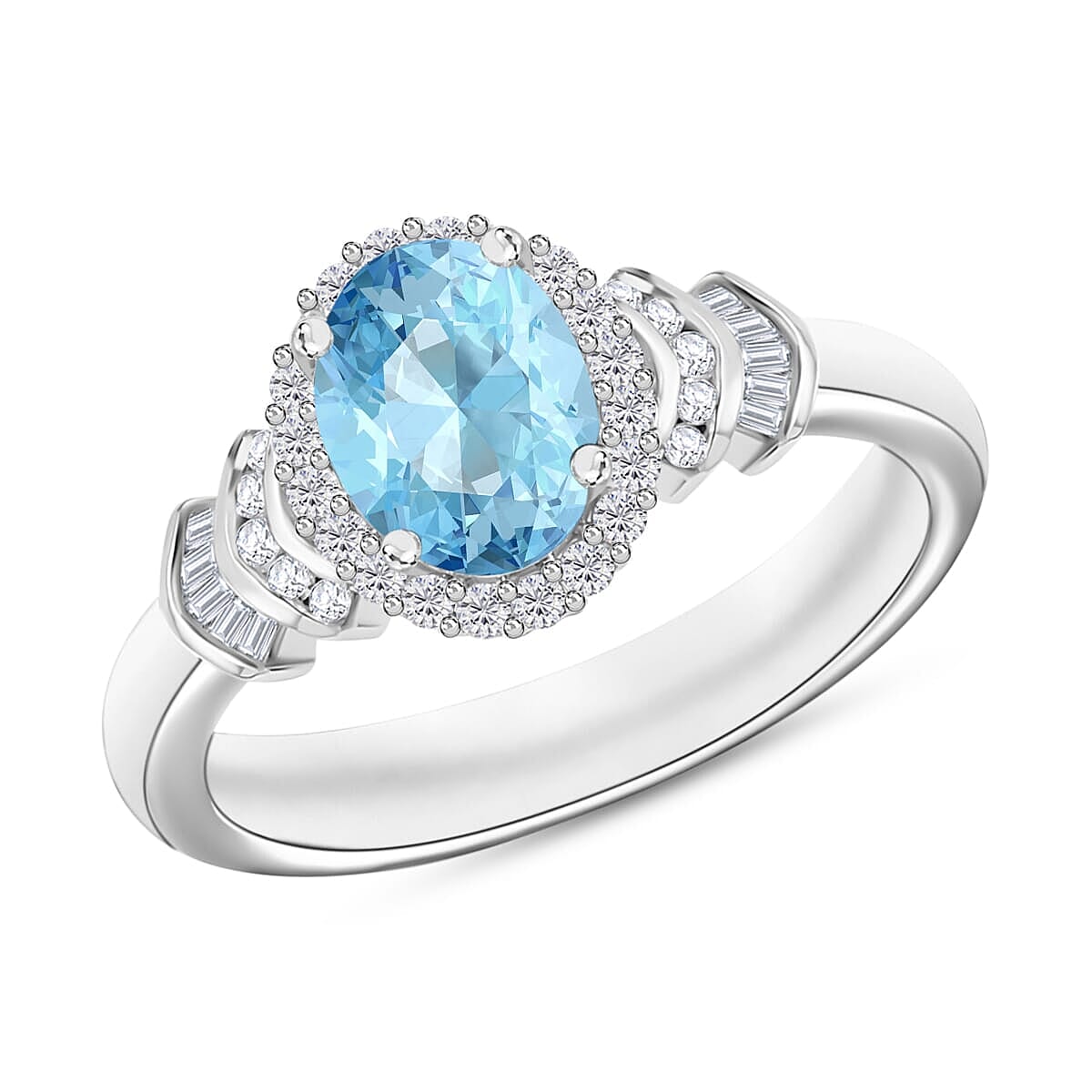 Iliana AAA Santa Maria Aquamarine and G-H SI Diamond Ring in 18K White Gold (Size 10.5) 4.30 Grams 1.56 ctw