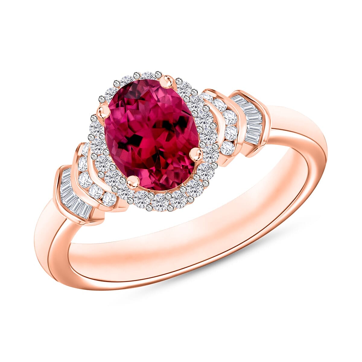 Luxoro Premium Ouro Fino Rubellite and G-H I1 Diamond Ring in 14K White Gold (Size 10) 1.60 ctw