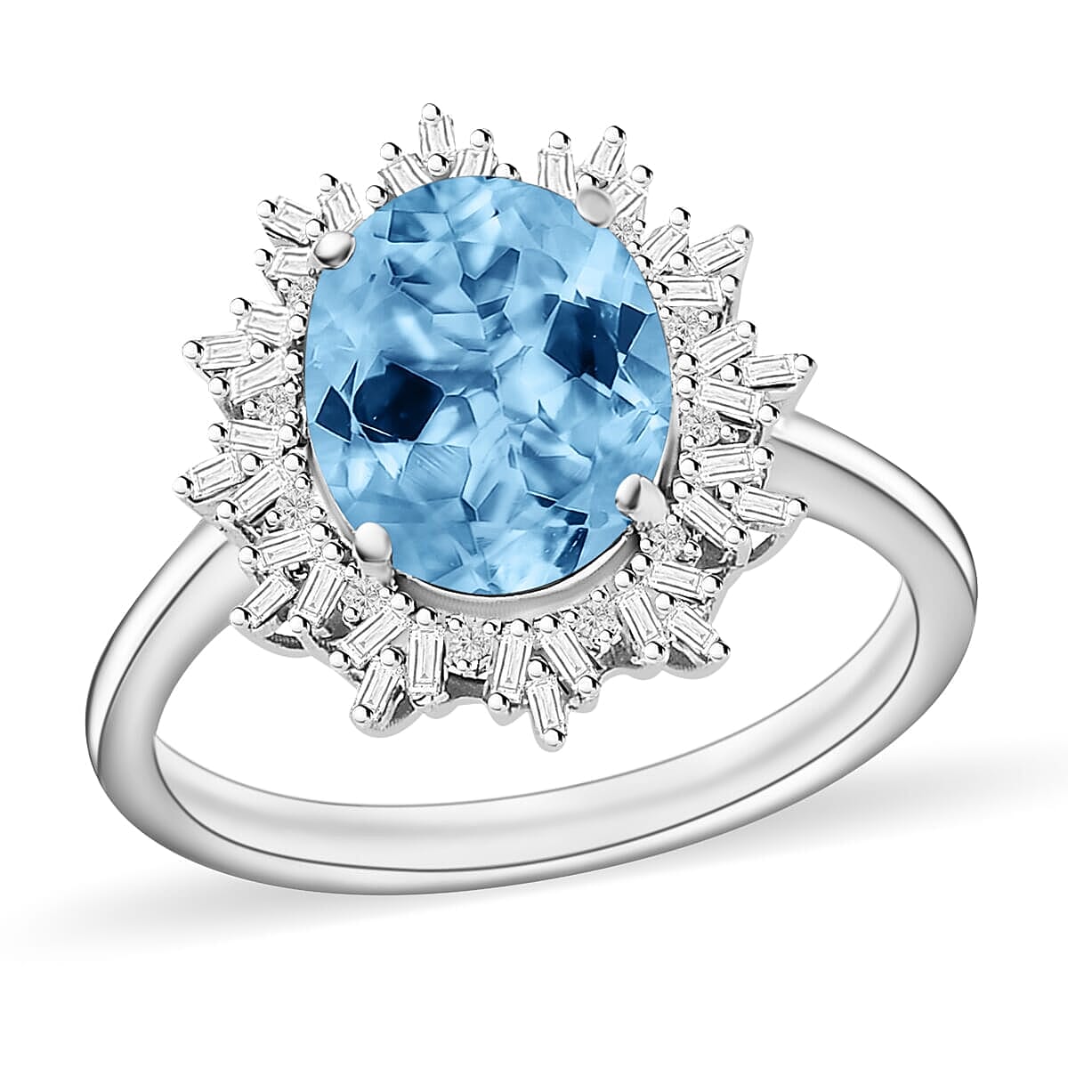 Luxoro Premium Mangoro Aquamarine and G-H I1 Diamond Ring in 14K White Gold (Size 10.0) 4.30 Grams 5.30 ctw