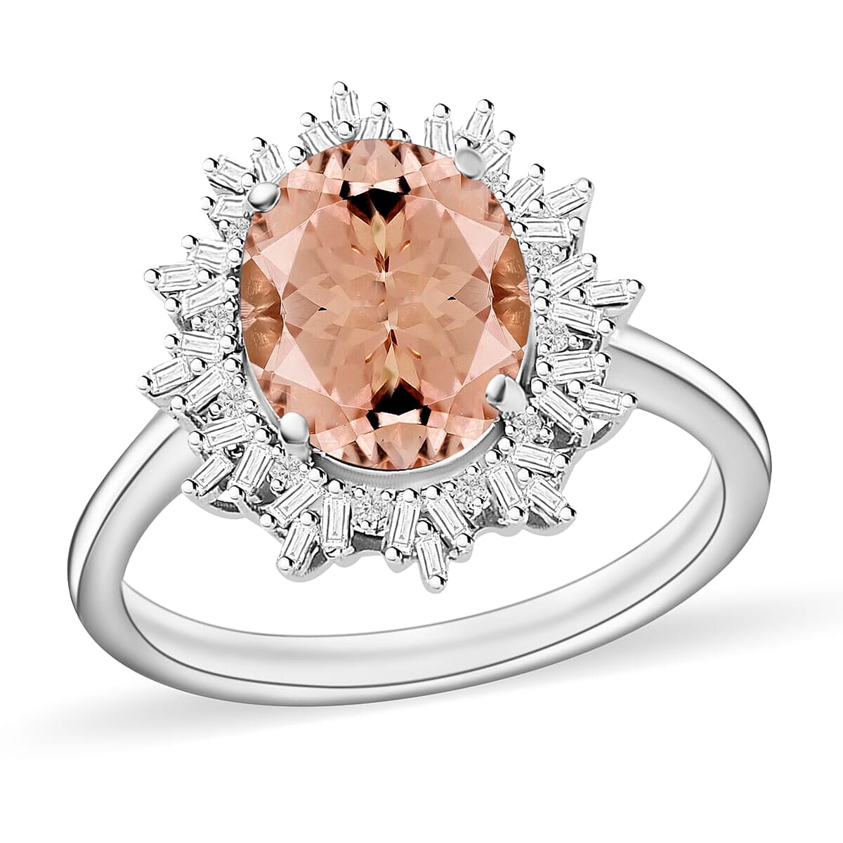 Luxoro Premium Pink Morganite and G-H I1 Diamond 5.30 ctw Ring in 14K White Gold 4.30 Grams