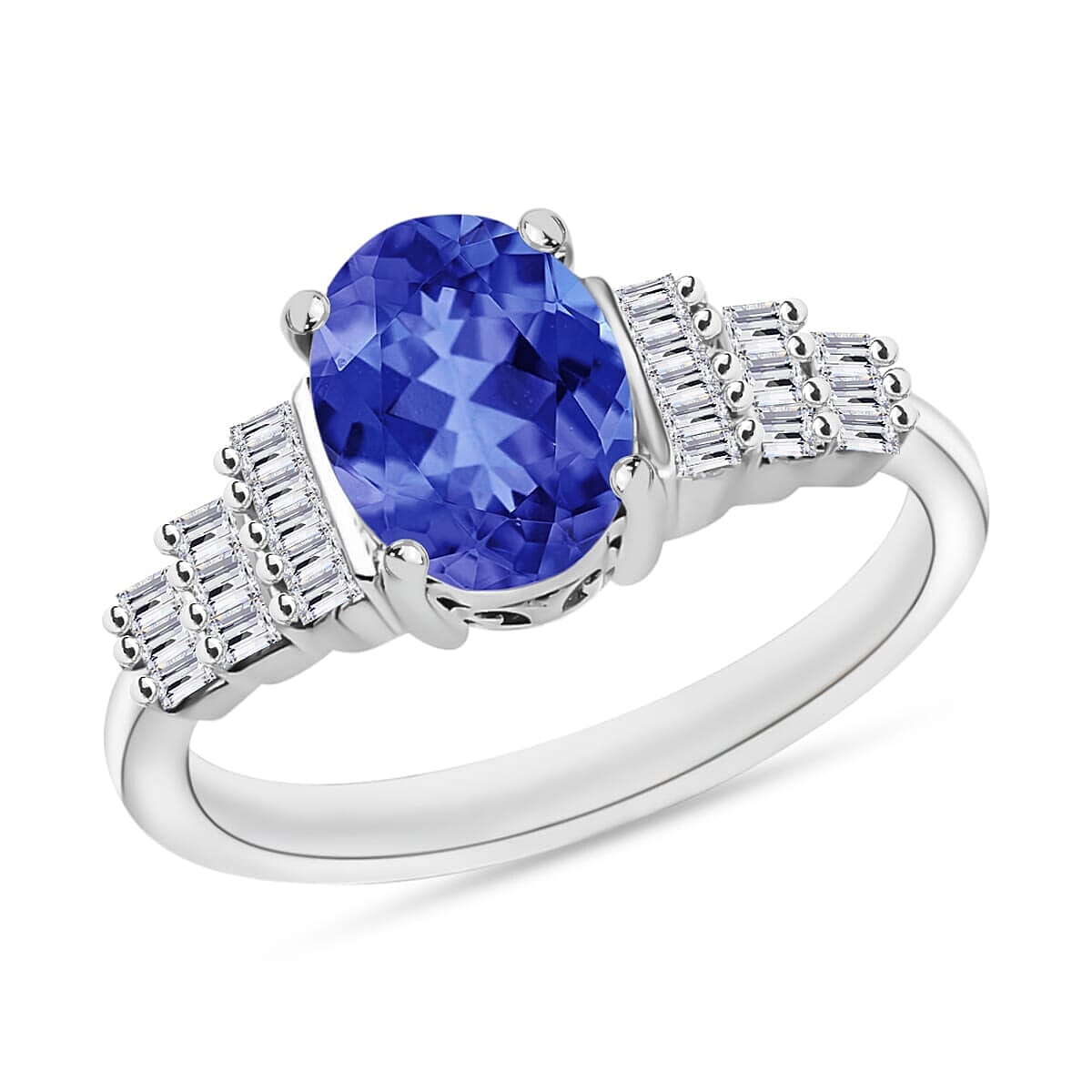 Luxoro Premium Tanzanite and G-H SI Diamond 1.48 ctw Ring in 14K White Gold (Size 10.0)