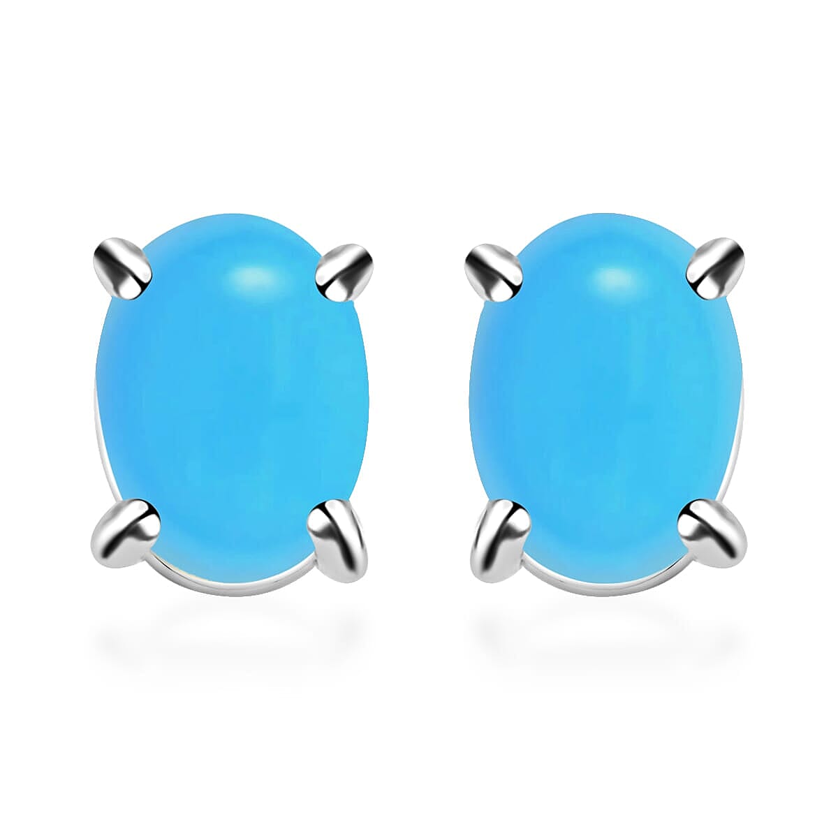 Premium Sleeping Beauty Turquoise Solitaire Stud Earrings in Platinum Over Sterling Silver 1.70 ctw