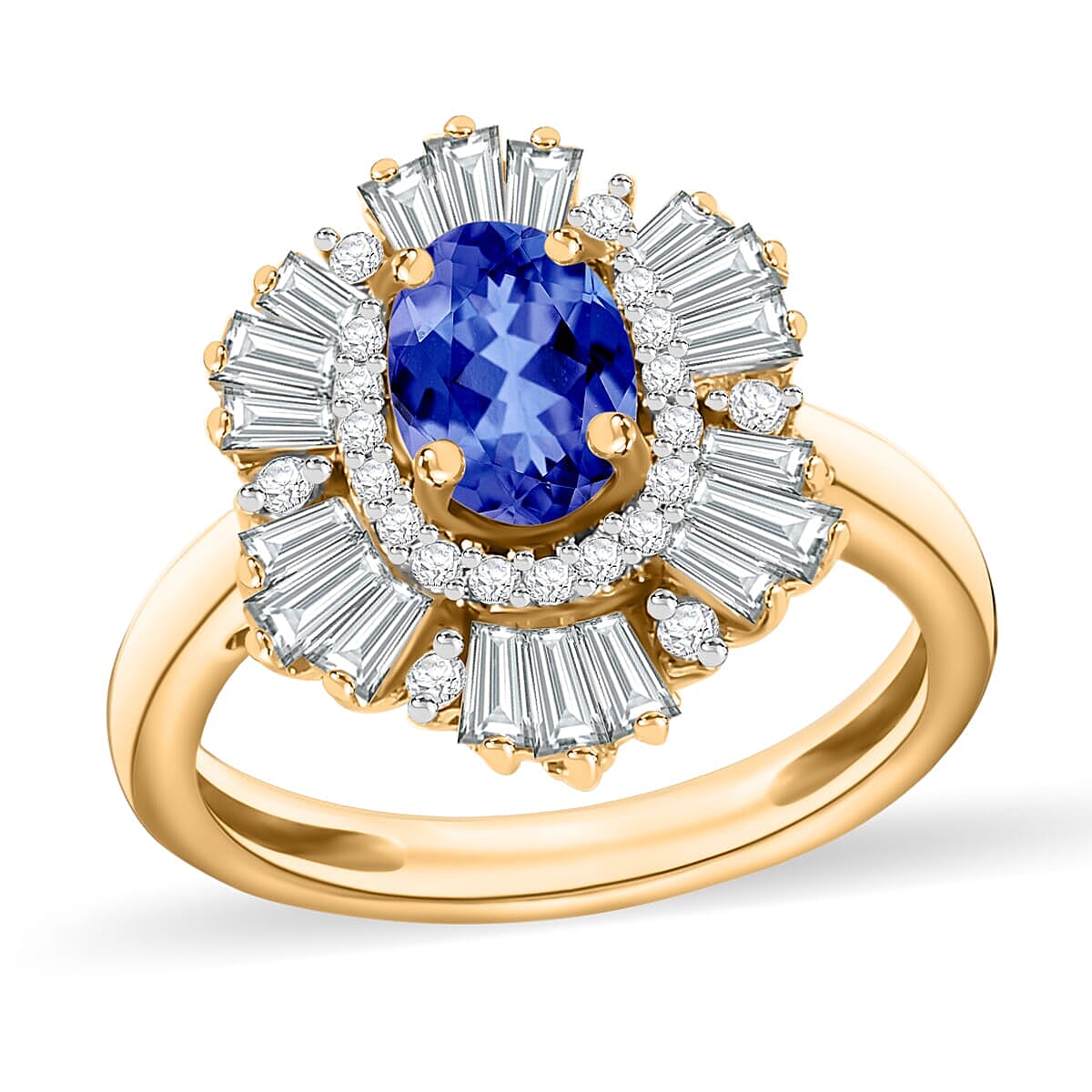 Tanzanite and White Zircon Ring in Rhodium Over Sterling Silver (Size 10.0) 2.85 ctw