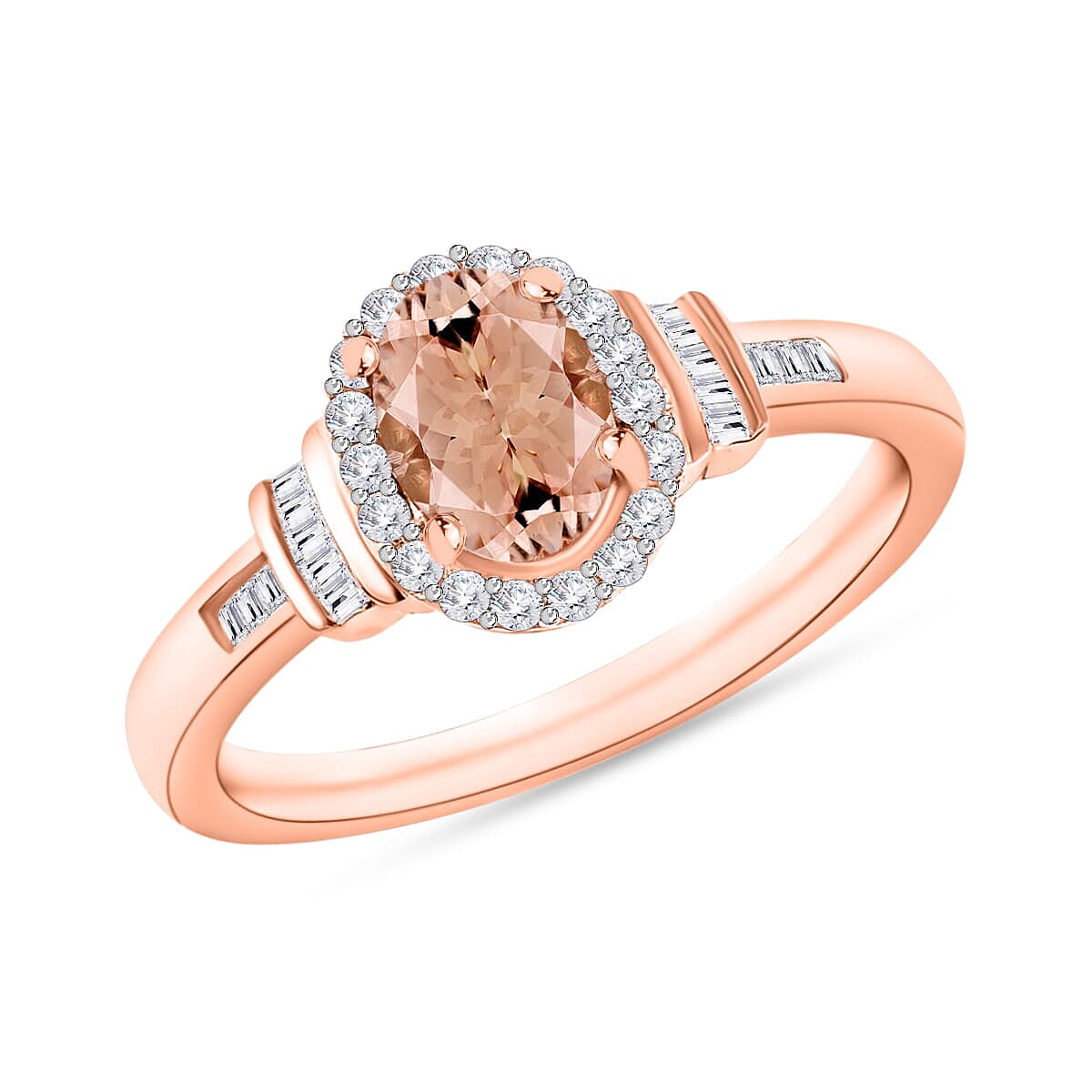 Premium Marropino Morganite and Diamond 1.85 ctw Ring in 18K Vermeil Rose Gold Over Sterling Silver (Size 10.0)
