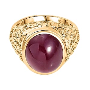 Niassa Ruby (FF) Solitaire Ring in 18K Vermeil YG Over Sterling Silver (Size 6.5) 13.00 ctw