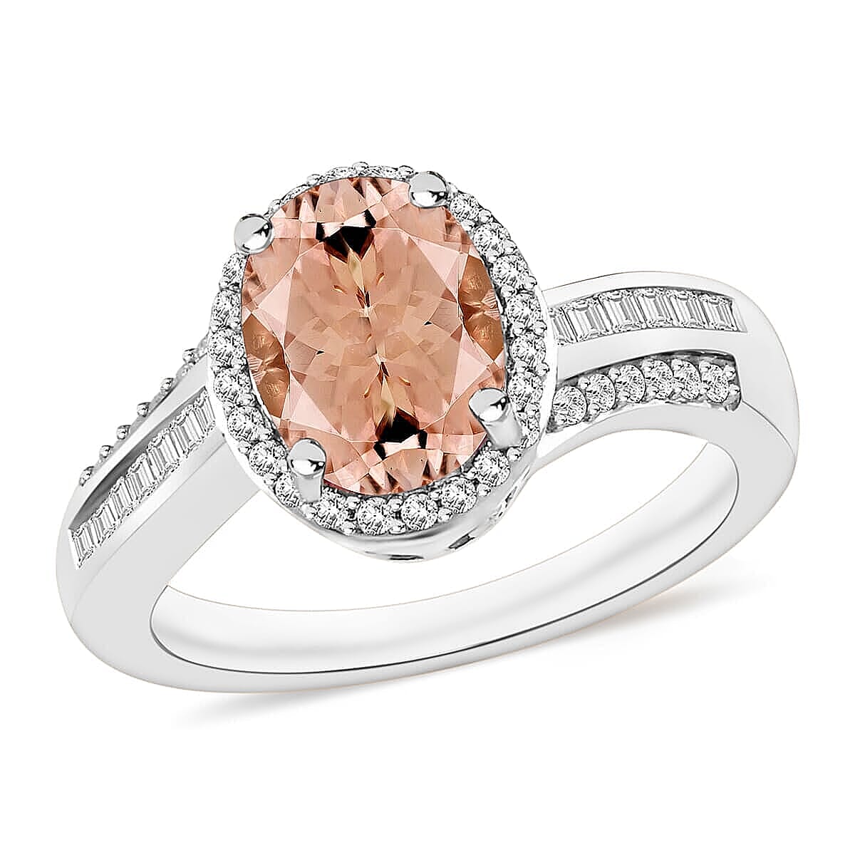 Luxoro Premium Marropino Morganite and G-H I1 Diamond 2.68 ctw Ring in 14K White Gold