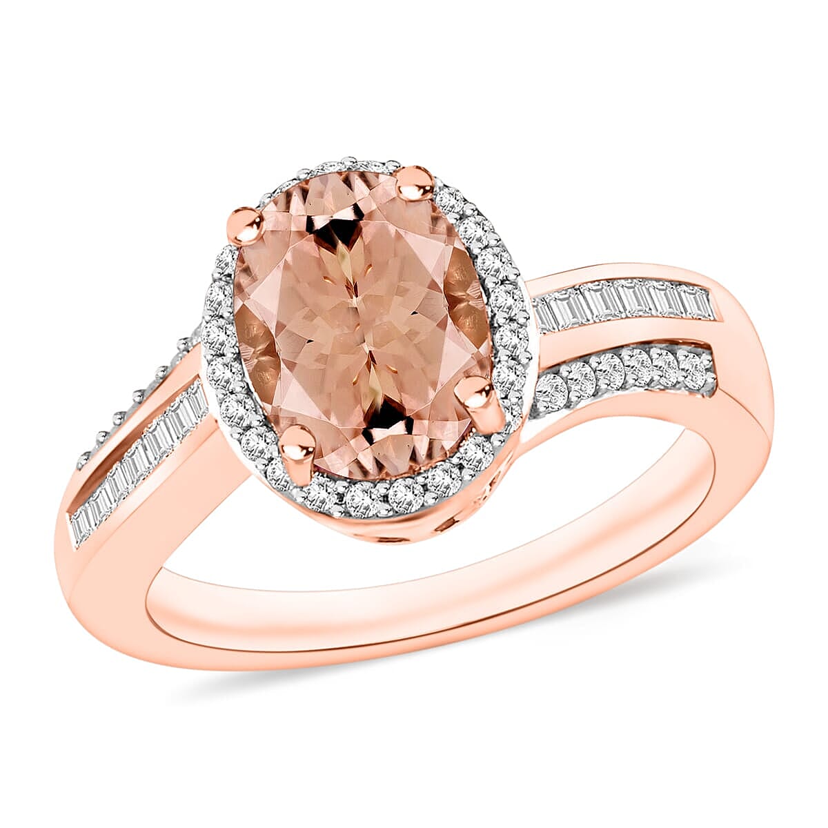 Luxoro Premium Marropino Morganite and G-H I1 Diamond 2.68 ctw Ring in 14K White Gold