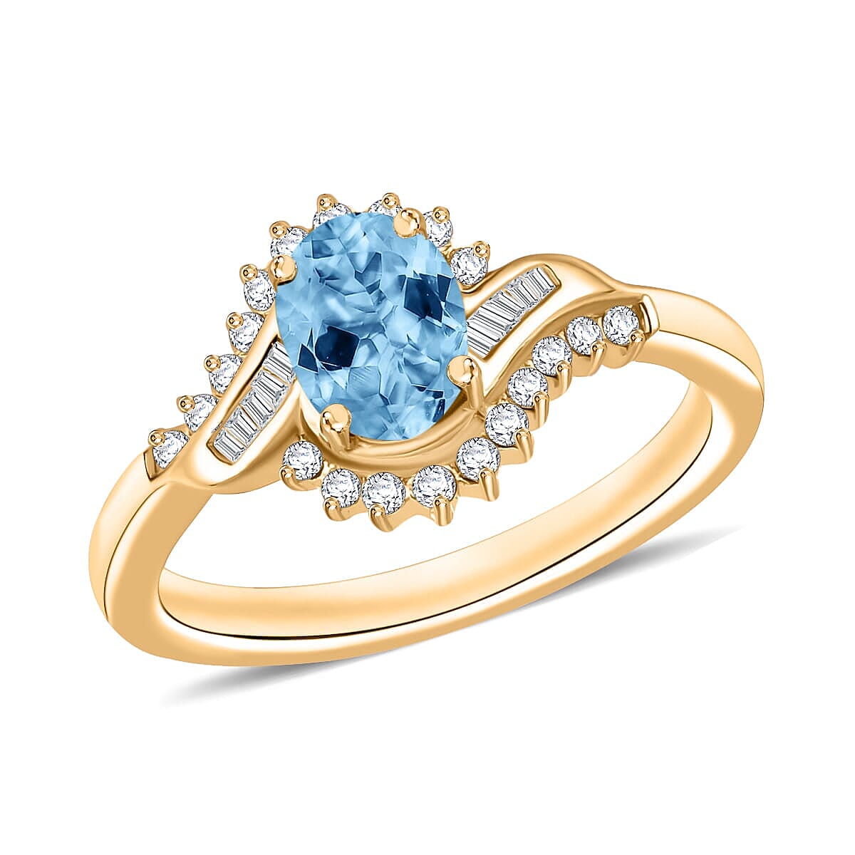 Luxoro Premium Mangoro Aquamarine and G-H I1 Diamond Ring in 14K White Gold (Size 10.0) 1.06 ctw