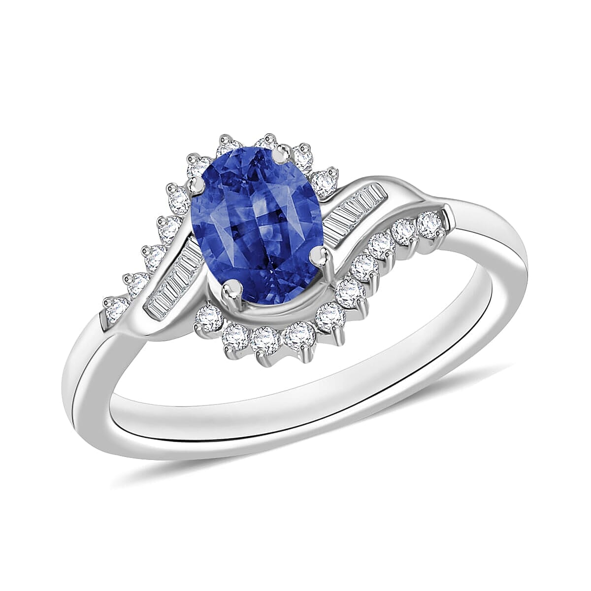 Luxoro Premium Kanchanaburi Blue Sapphire and G-H I1 Diamond Ring in 14K White Gold (Size 10) 1.25 ctw