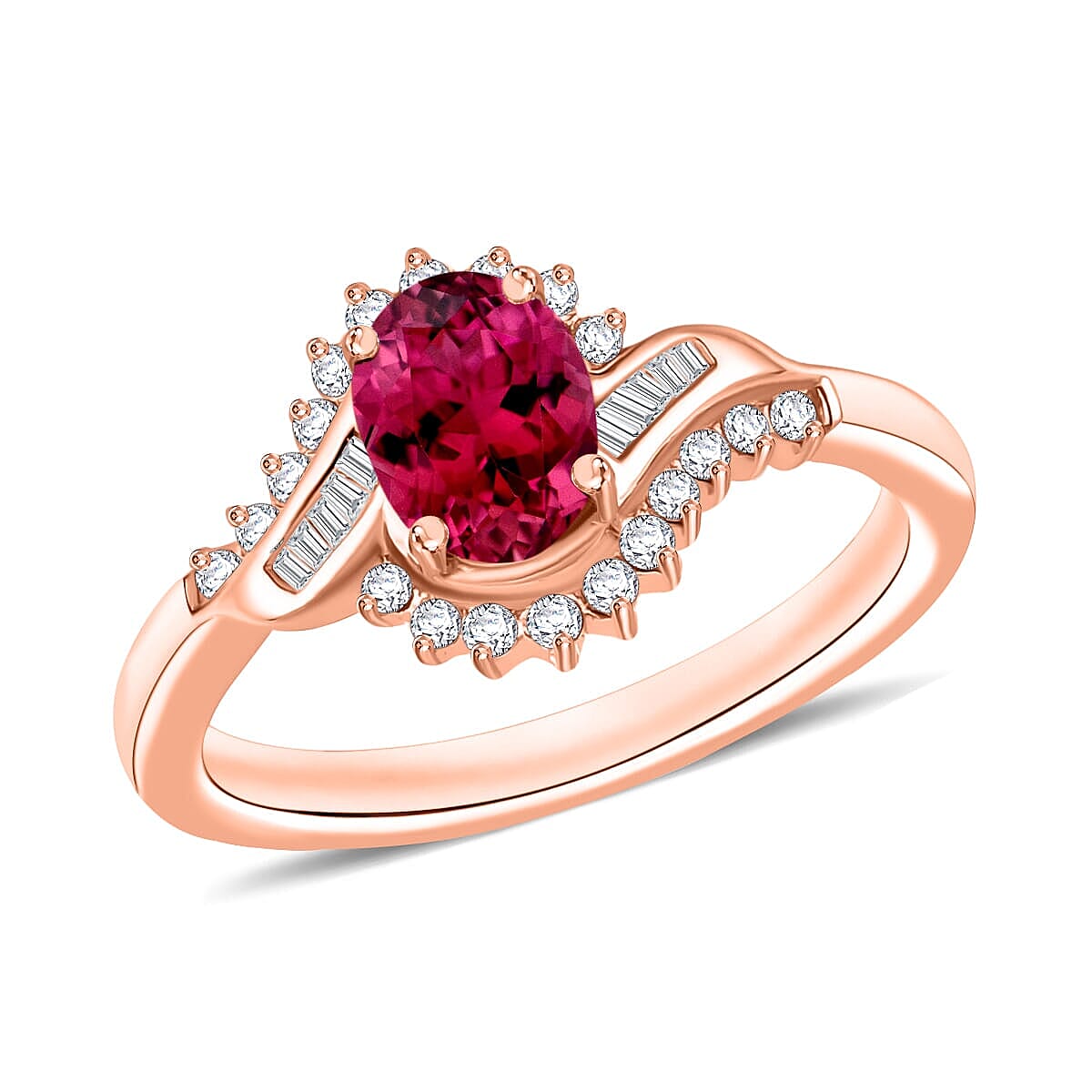 Luxoro Premium Ouro Fino Rubellite and G-H I1 Diamond 1.10 ctw Ring in 14K White Gold