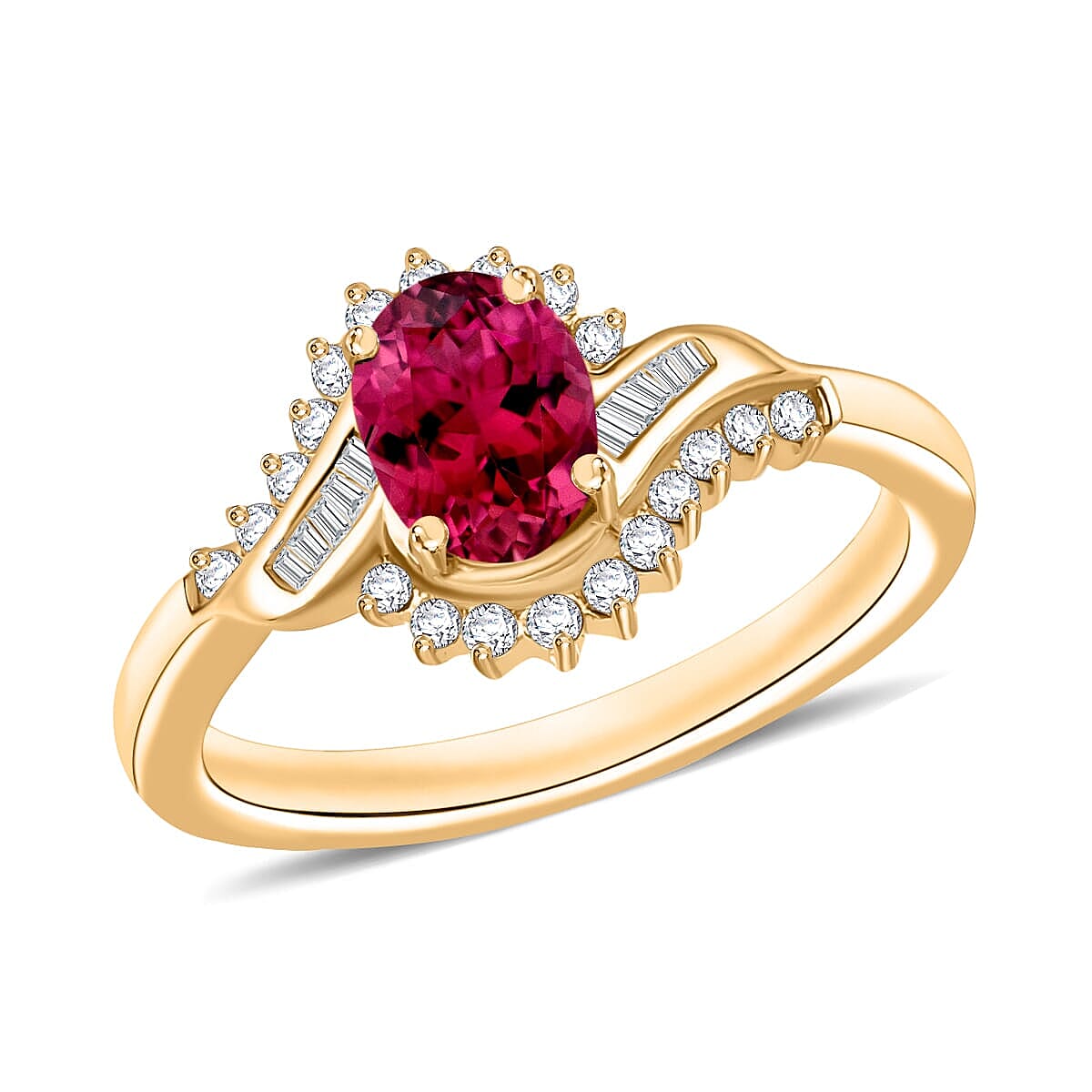 Luxoro Premium Ouro Fino Rubellite and G-H I1 Diamond 1.10 ctw Ring in 14K White Gold