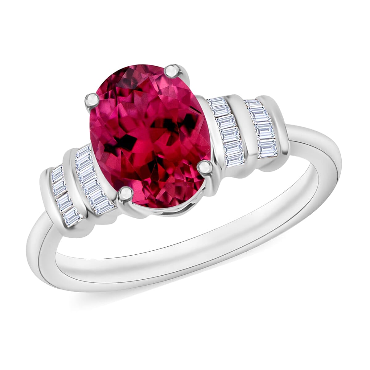 Luxoro Premium Ouro Fino Rubellite and G-H I1 Diamond 2.50 ctw Ring in 14K White Gold
